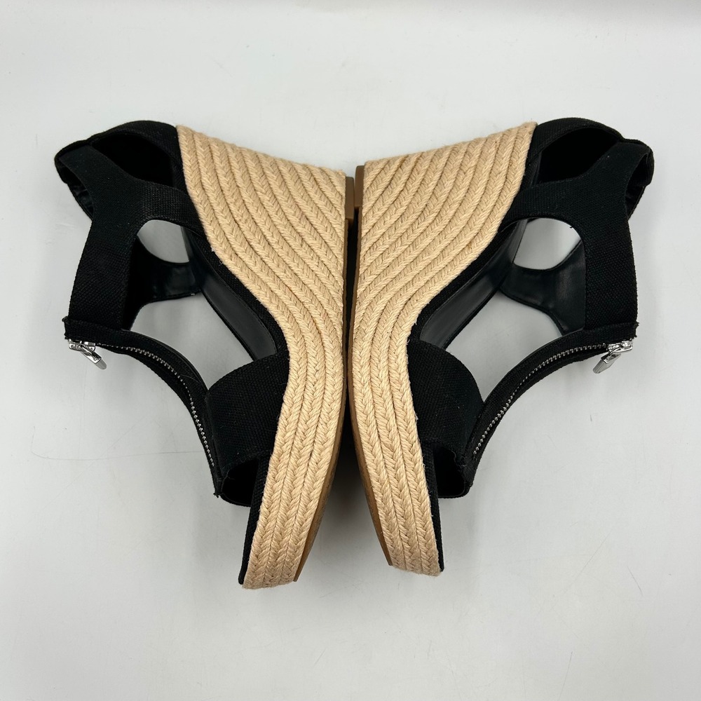 Michael Kors Wedge Sandals Black Womens 10.5 Canvas Espadrille Zipper EUC - Picture 7 of 8